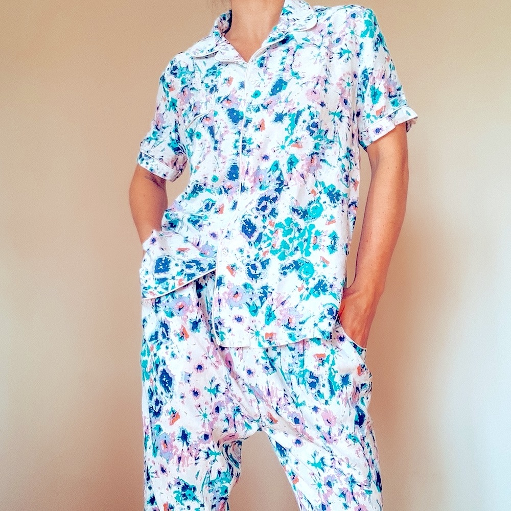 Piamita Printed silk pajama set, size M
